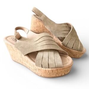 Cordani Taupe Suede Cork Platform Wedge Sandals Made in Italy Size 40
